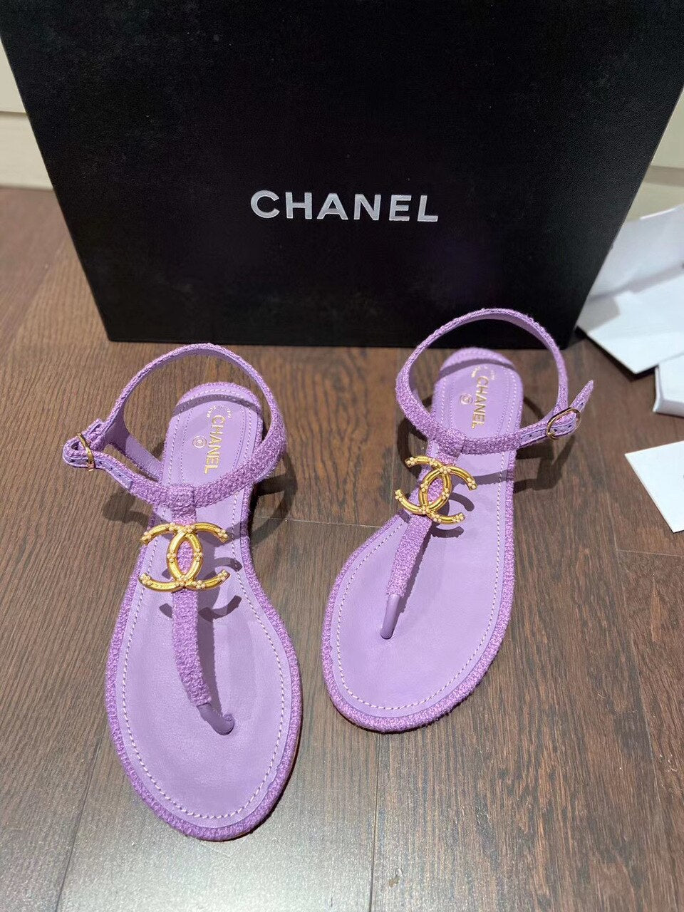 Chanel Pearl CC Logo Thong Sandals Calfskin Leather Spring/Summer Act 2 Collection, Purple