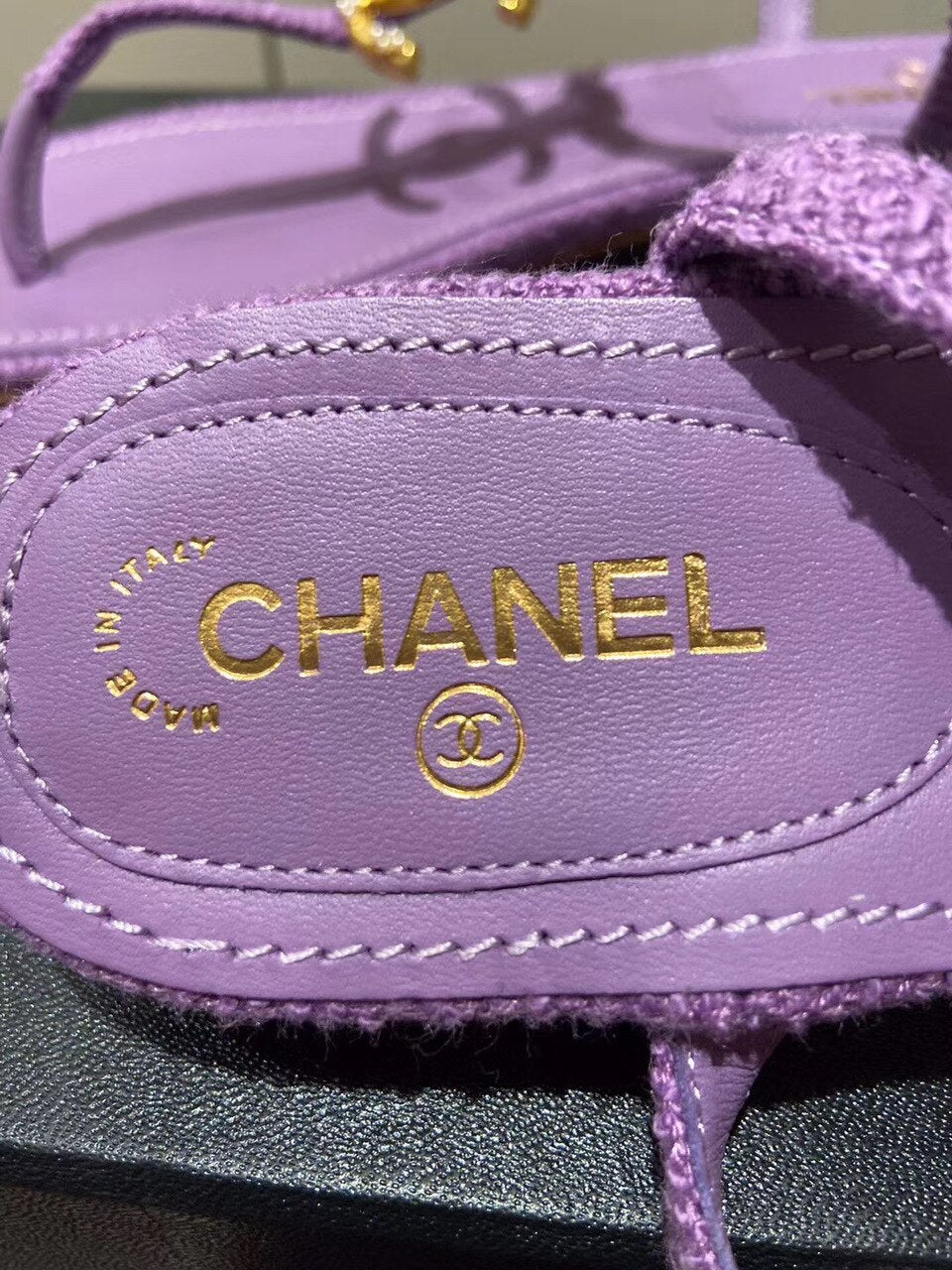 Chanel Pearl CC Logo Thong Sandals Calfskin Leather Spring/Summer Act 2 Collection, Purple