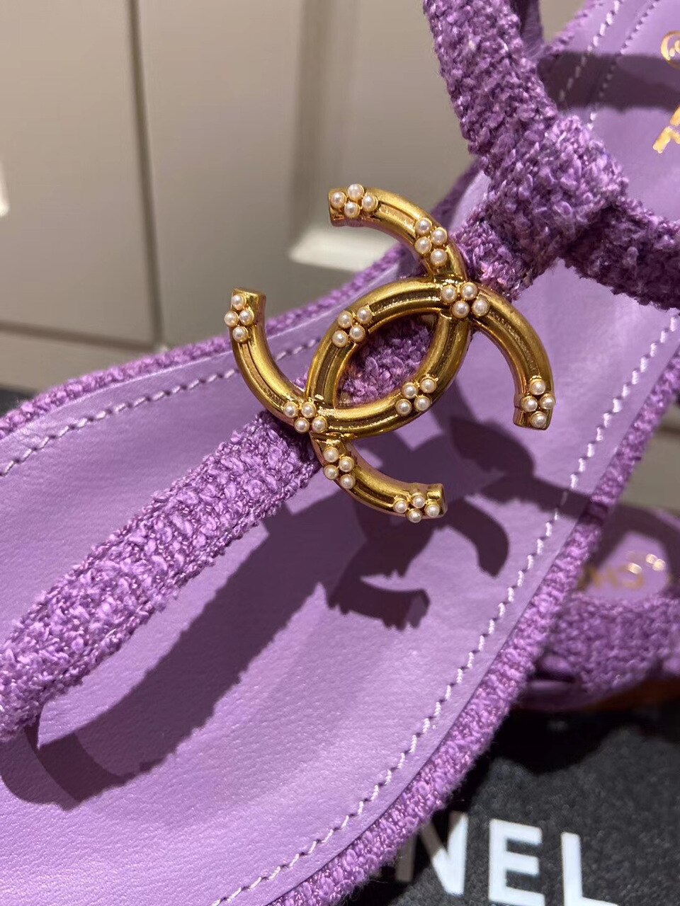 Chanel Pearl CC Logo Thong Sandals Calfskin Leather Spring/Summer Act 2 Collection, Purple
