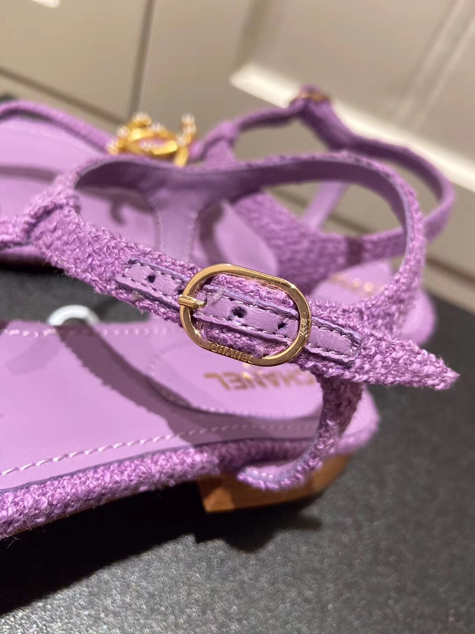 Chanel Pearl CC Logo Thong Sandals Calfskin Leather Spring/Summer Act 2 Collection, Purple