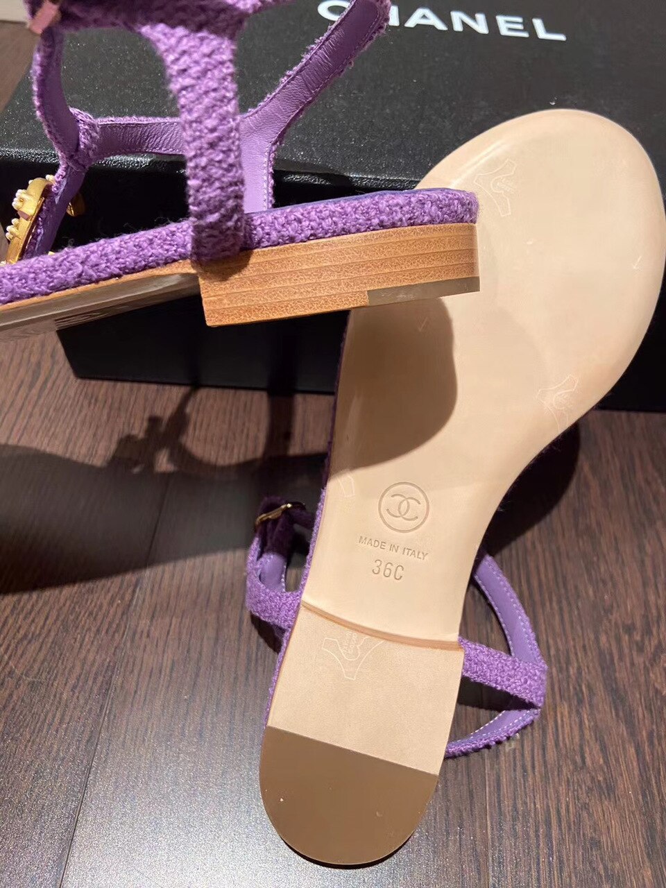 Chanel Pearl CC Logo Thong Sandals Calfskin Leather Spring/Summer Act 2 Collection, Purple