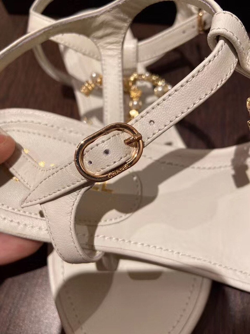 Chanel Pearl CC Logo Thong Sandals Calfskin Leather Spring/Summer Act 2 Collection White