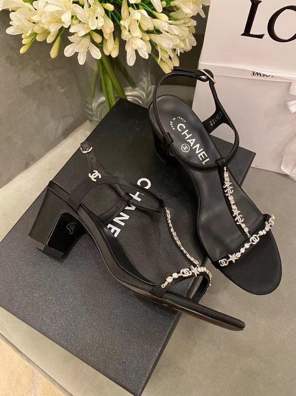 Chanel Star Crystal Open Toe Heel Sandals Calfskin Leather Spring/Summer Act 2 Collection Black