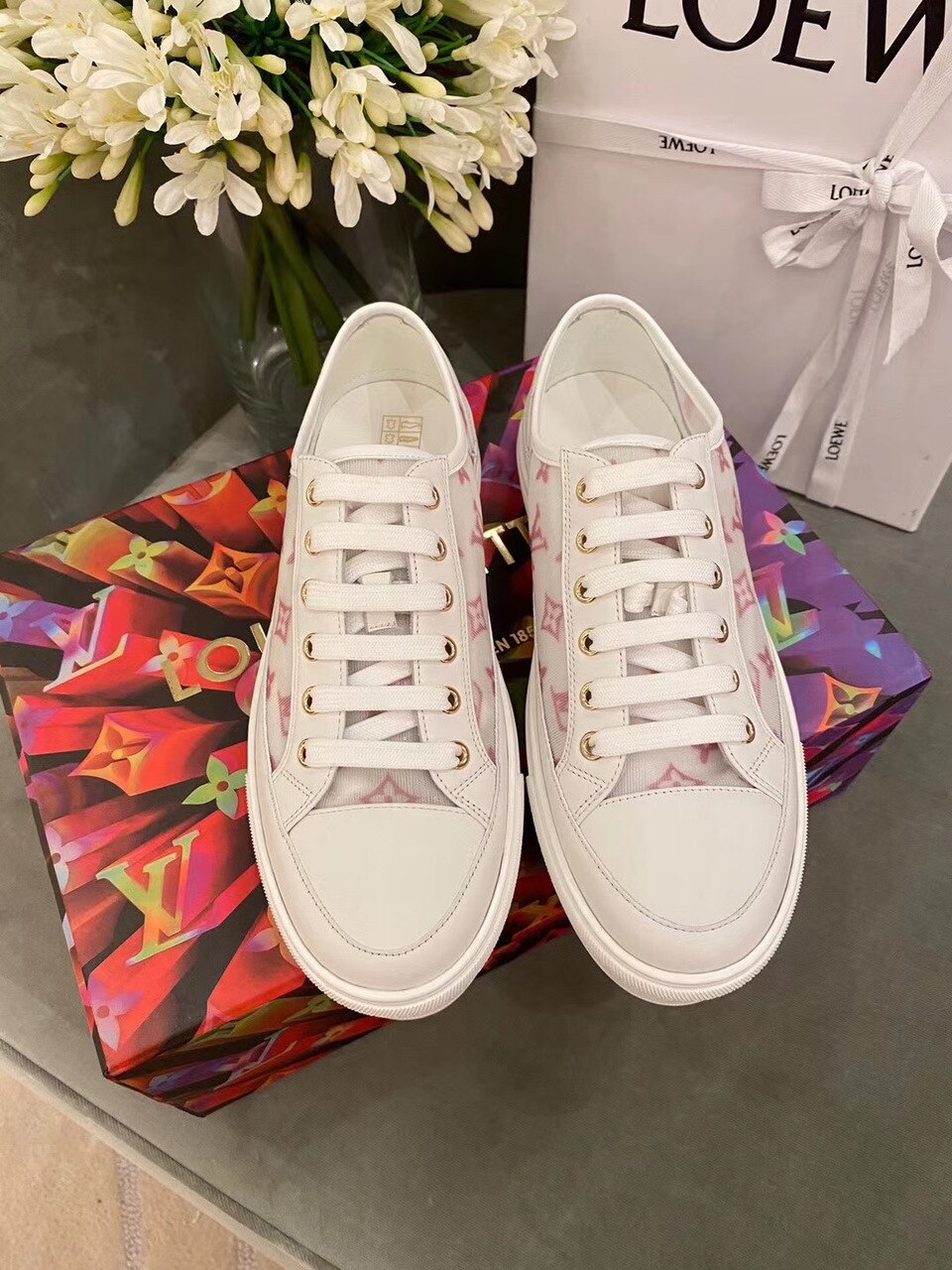 Louis Vuitton Stellar Sneakers Calfskin Leather Spring/Summer Collection 1A87F3 Pink/White