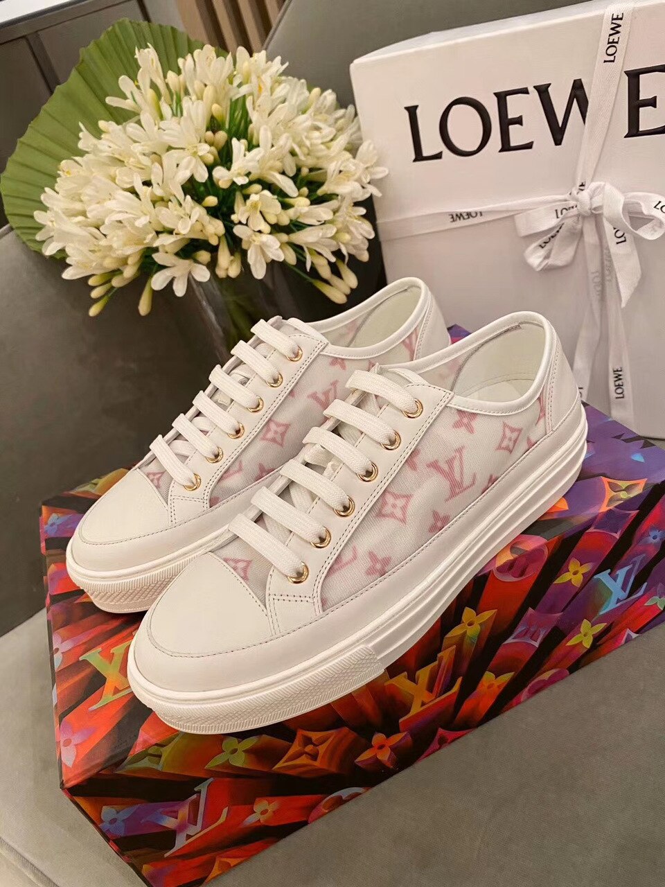 Louis Vuitton Stellar Sneakers Calfskin Leather Spring/Summer Collection 1A87F3 Pink/White