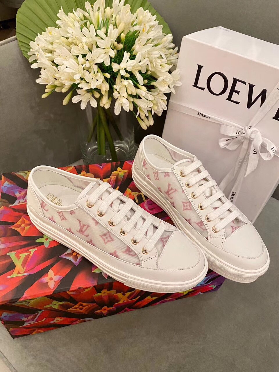 Louis Vuitton Stellar Sneakers Calfskin Leather Spring/Summer Collection 1A87F3 Pink/White
