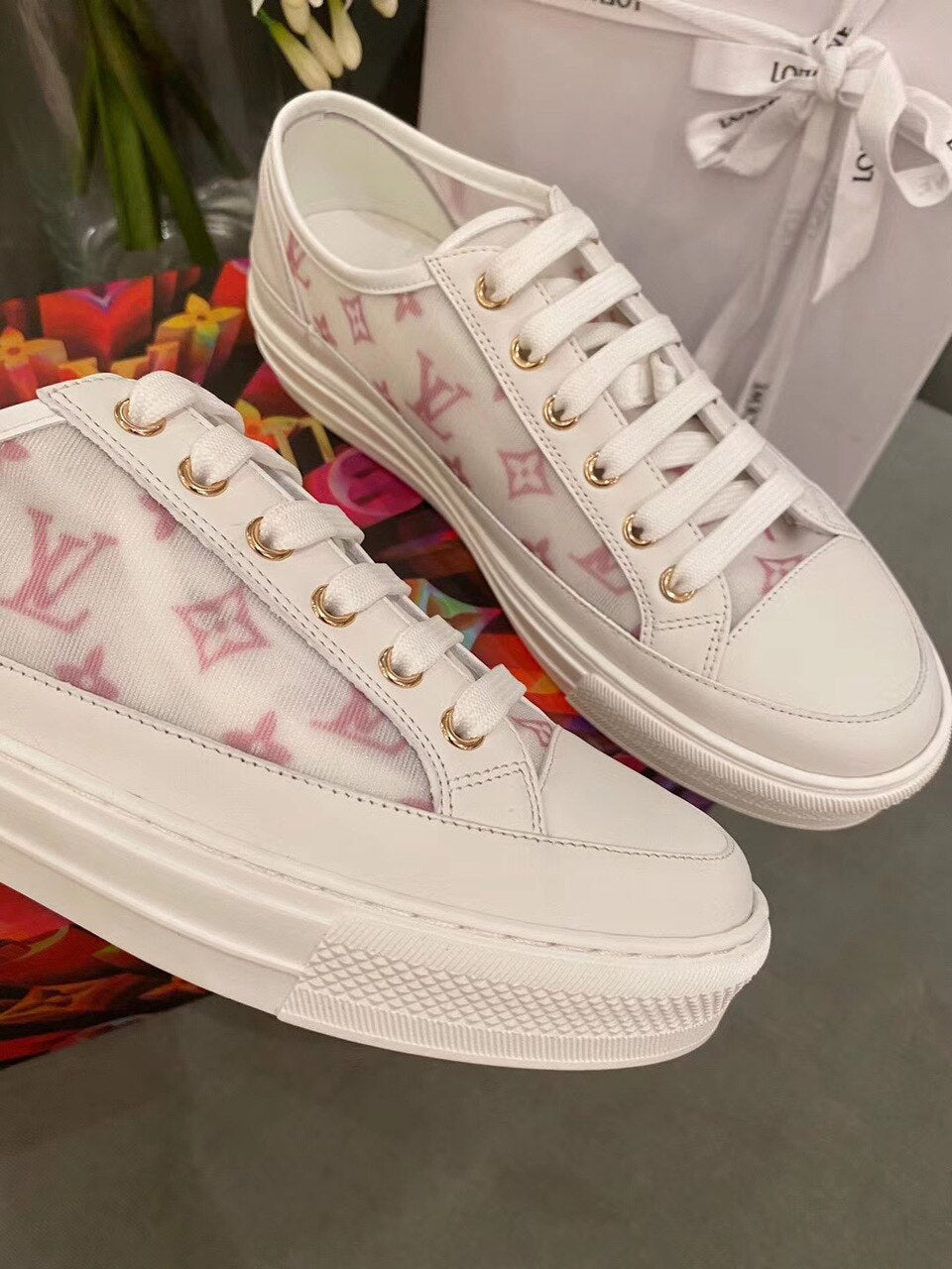 Louis Vuitton Stellar Sneakers Calfskin Leather Spring/Summer Collection 1A87F3 Pink/White