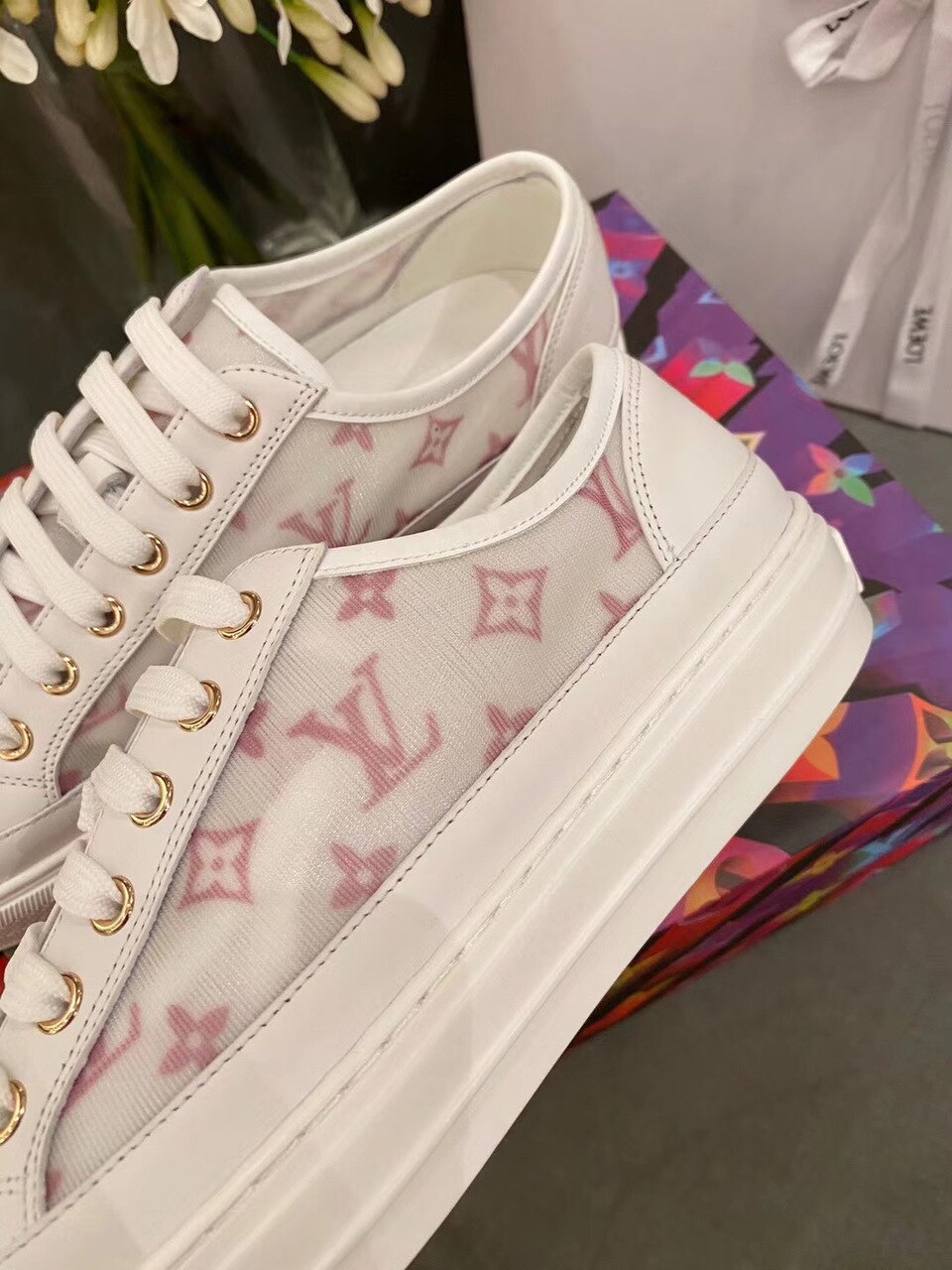 Louis Vuitton Stellar Sneakers Calfskin Leather Spring/Summer Collection 1A87F3 Pink/White