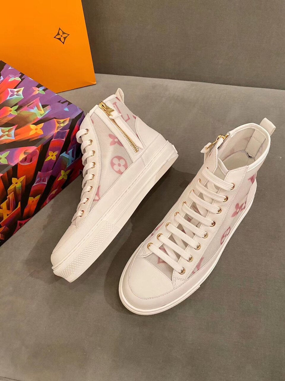 Louis Vuitton Stellar High-Top Sneakers Calfskin Leather Spring/Summer Collection Pink/White