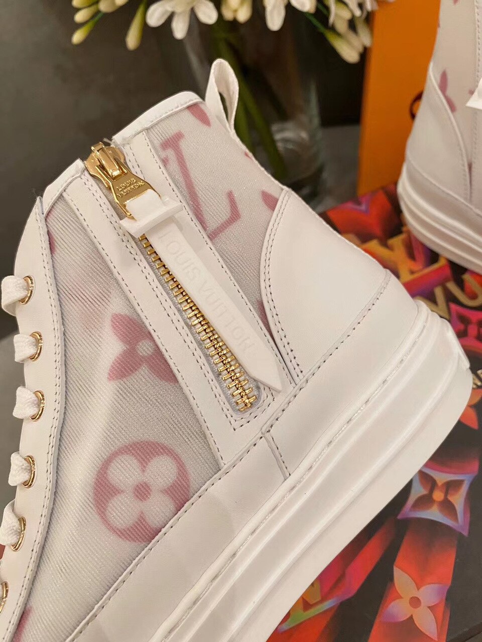 Louis Vuitton Stellar High-Top Sneakers Calfskin Leather Spring/Summer Collection Pink/White