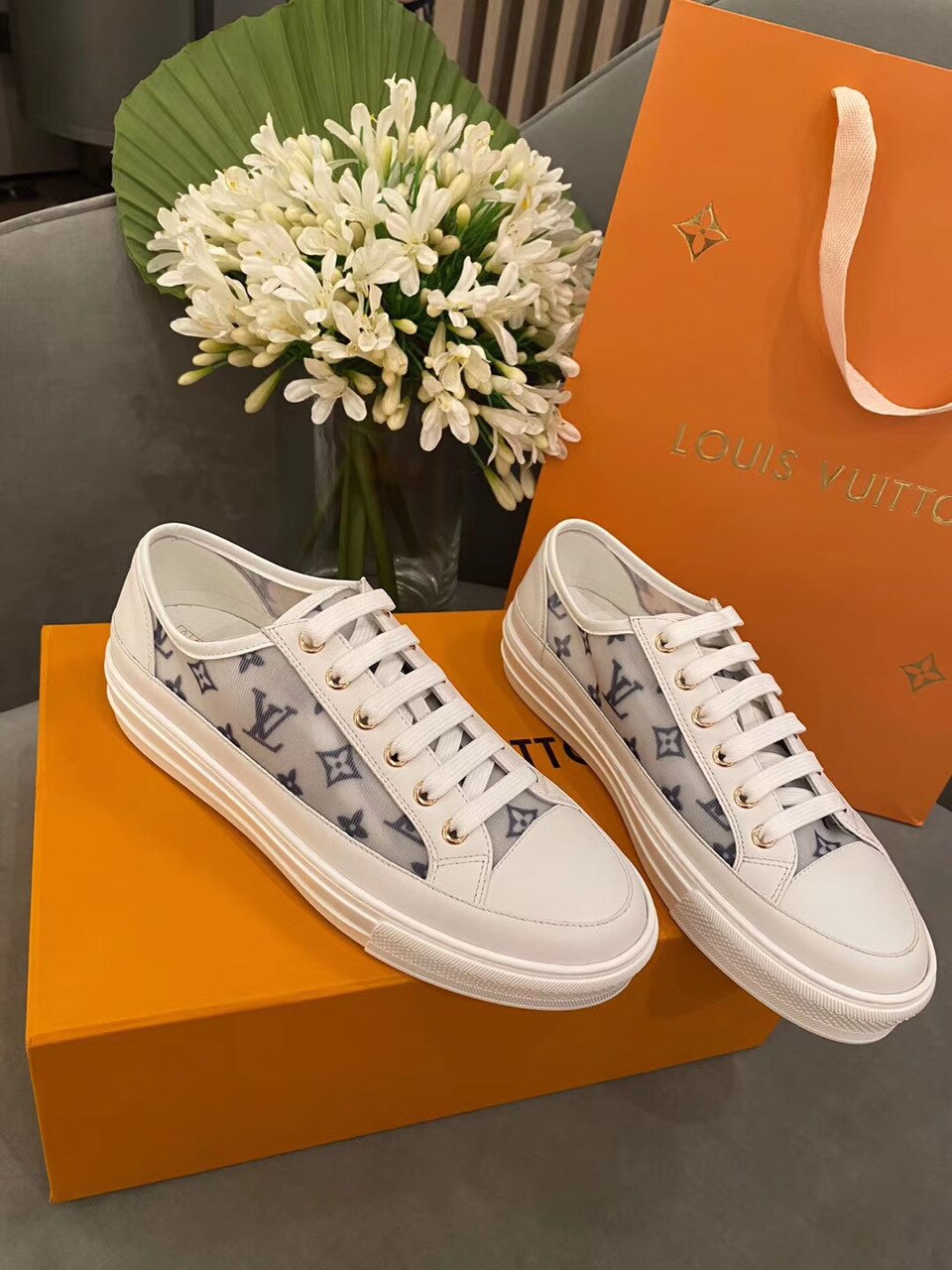 Louis Vuitton Stellar Sneakers Calfskin Leather Spring/Summer Collection Blue/White