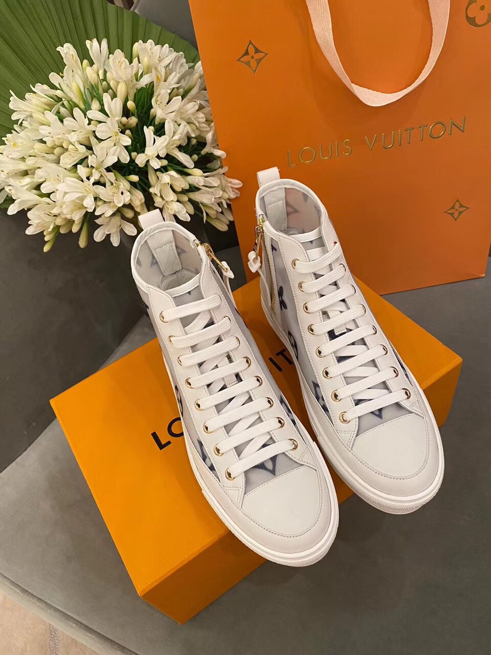 Louis Vuitton Stellar Hi-Top Sneakers Calfskin Leather Spring/Summer Collection 1A87F3 Blue/White