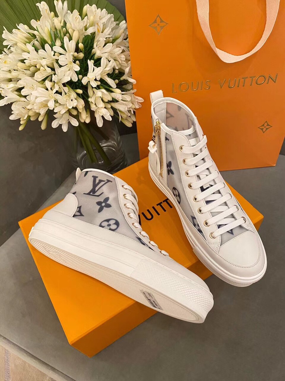 Louis Vuitton Stellar Hi-Top Sneakers Calfskin Leather Spring/Summer Collection 1A87F3 Blue/White