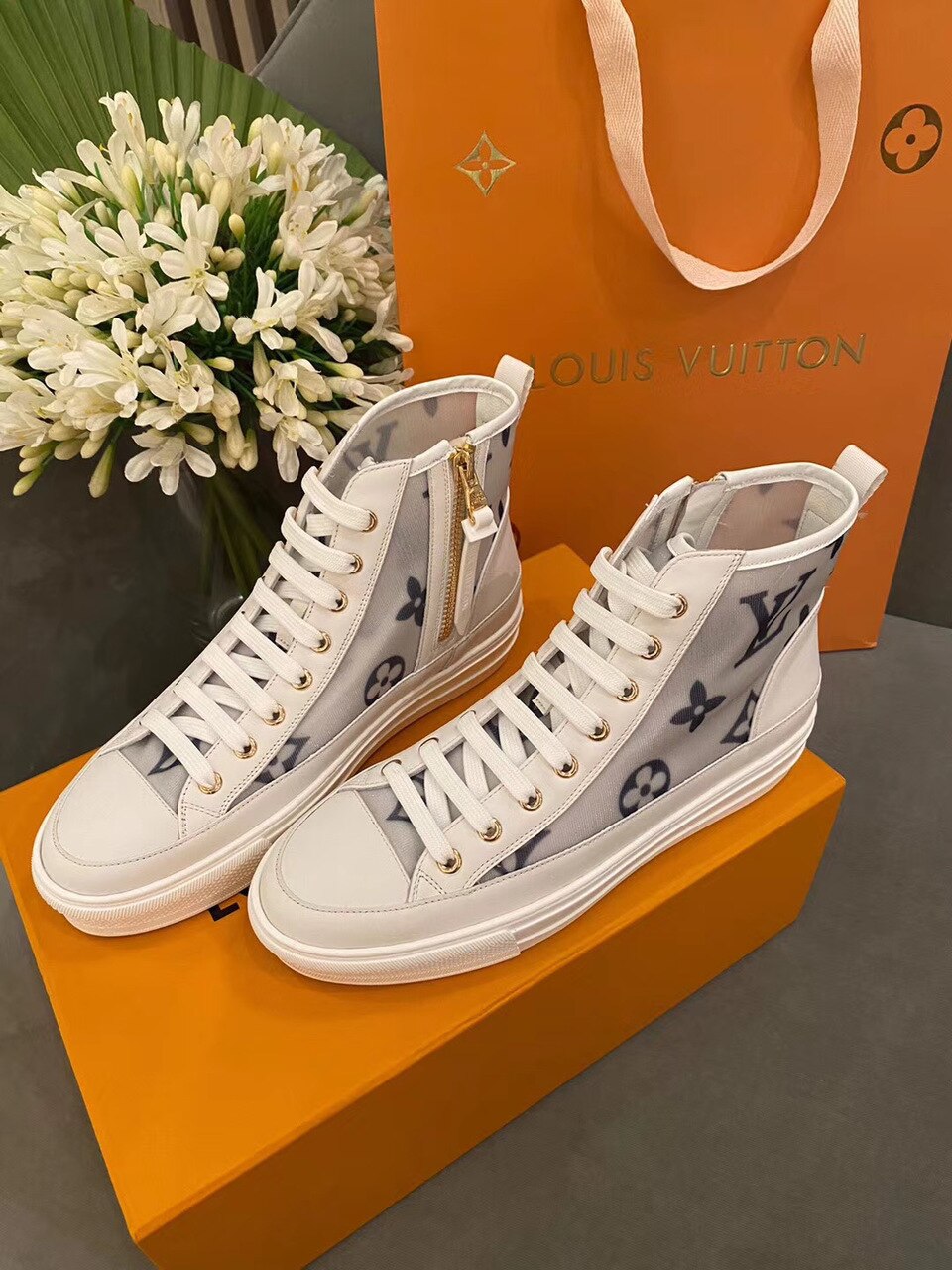 Louis Vuitton Stellar Hi-Top Sneakers Calfskin Leather Spring/Summer Collection 1A87F3 Blue/White
