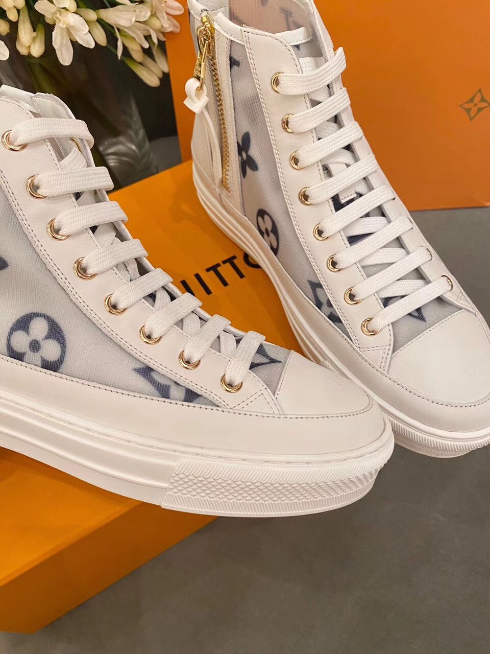 Louis Vuitton Stellar Hi-Top Sneakers Calfskin Leather Spring/Summer Collection 1A87F3 Blue/White