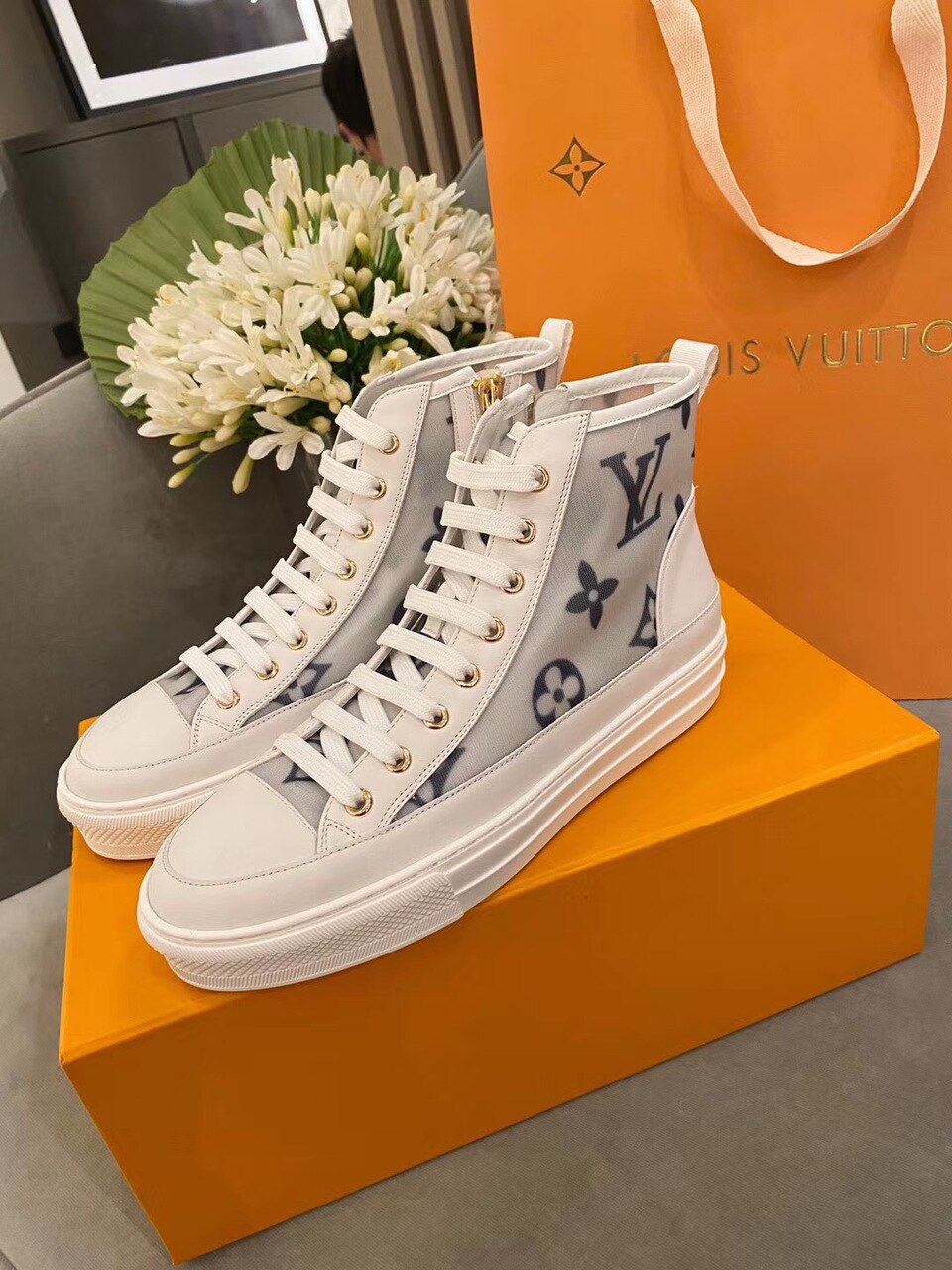 Louis Vuitton Stellar Hi-Top Sneakers Calfskin Leather Spring/Summer Collection 1A87F3 Blue/White
