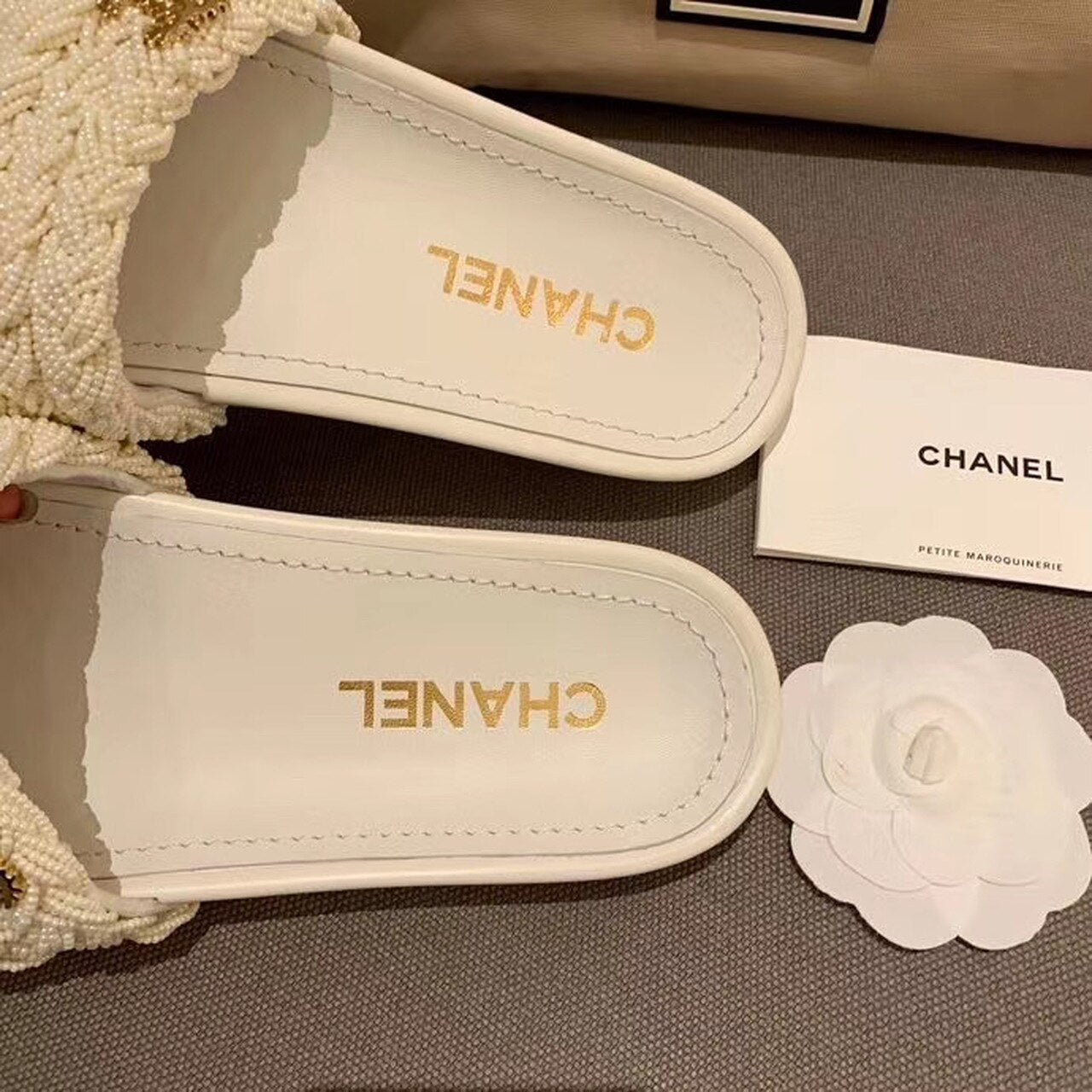 Chanel Pearl Beaded Embellished Sandals Calfskin Leather Spring/Summer Collection White