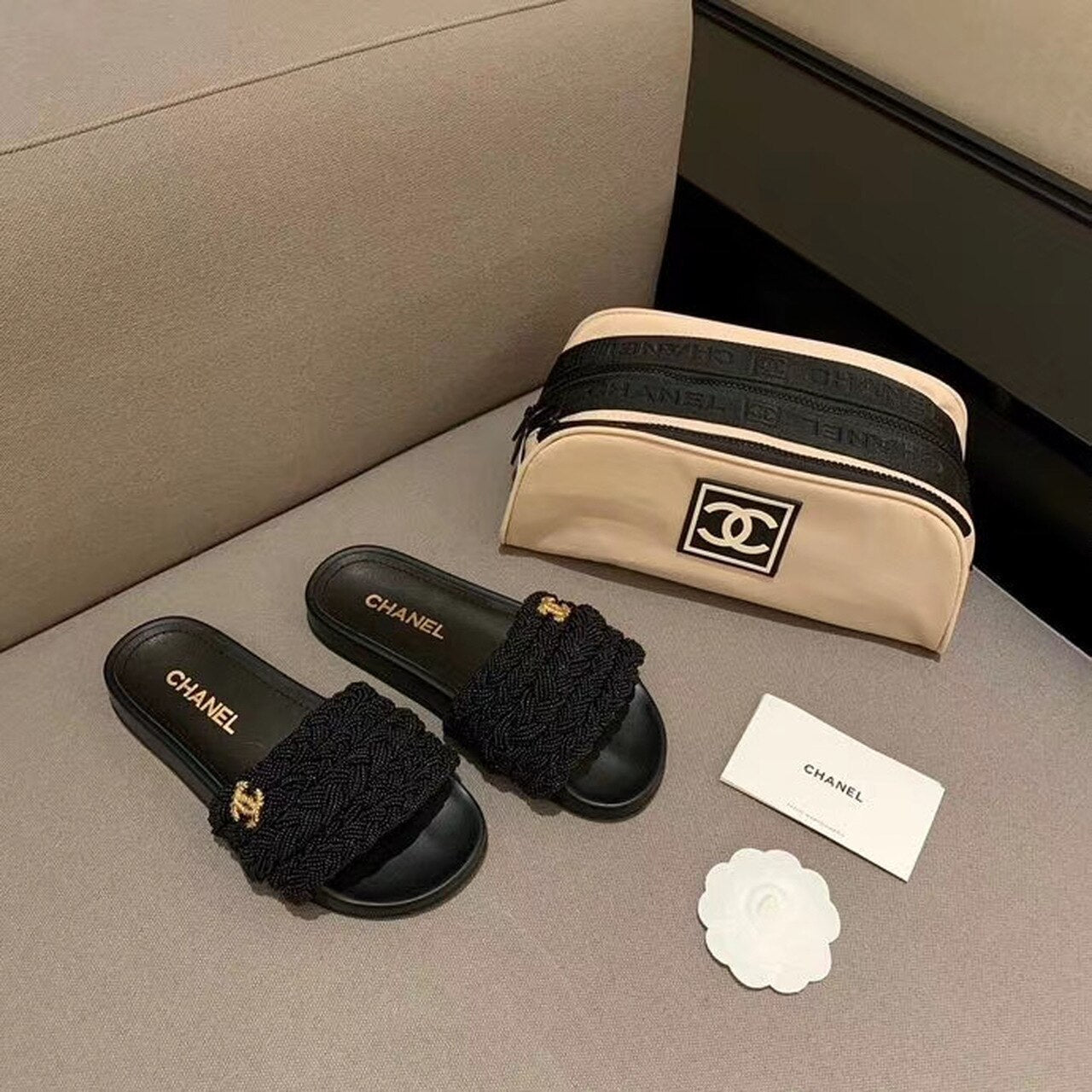 Chanel Pearl Beaded Embellished Sandals Calfskin Leather Spring/Summer Collection, Black