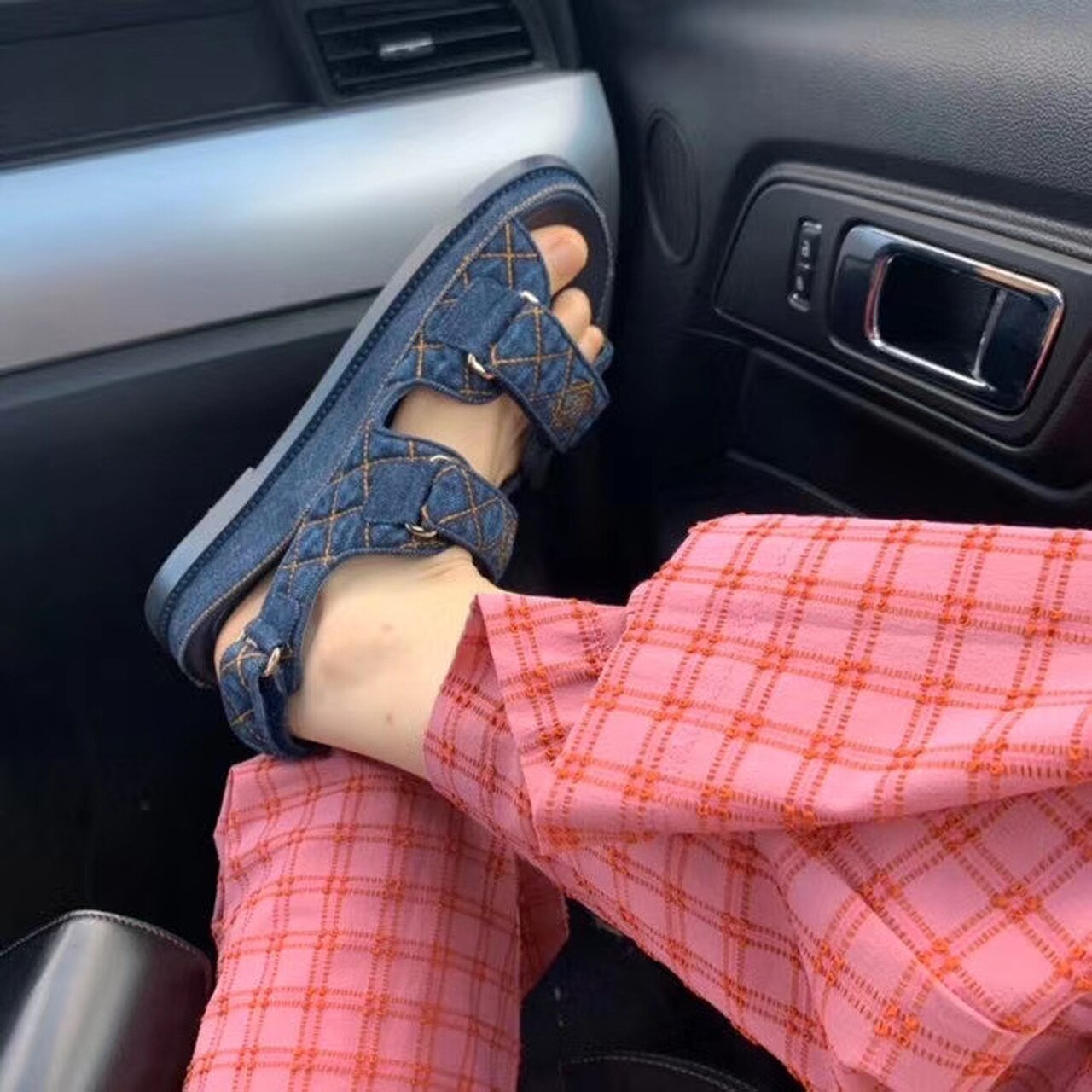 Chanel Denim Velcro Beach Sandals Calfskin Leather Spring/Summer Collection Blue