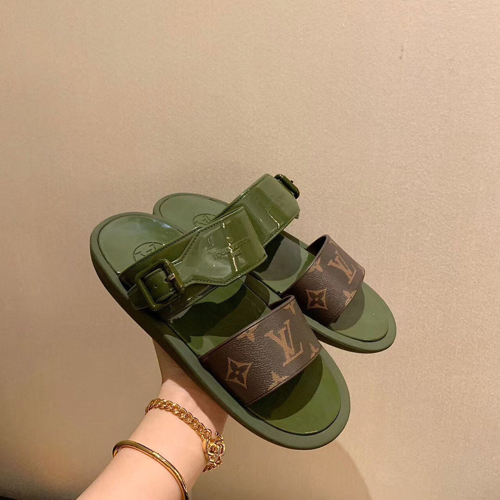 Louis Vuitton Sunbath Flat Mules PVC Spring/Summer Collection 1A66XB, Kaki