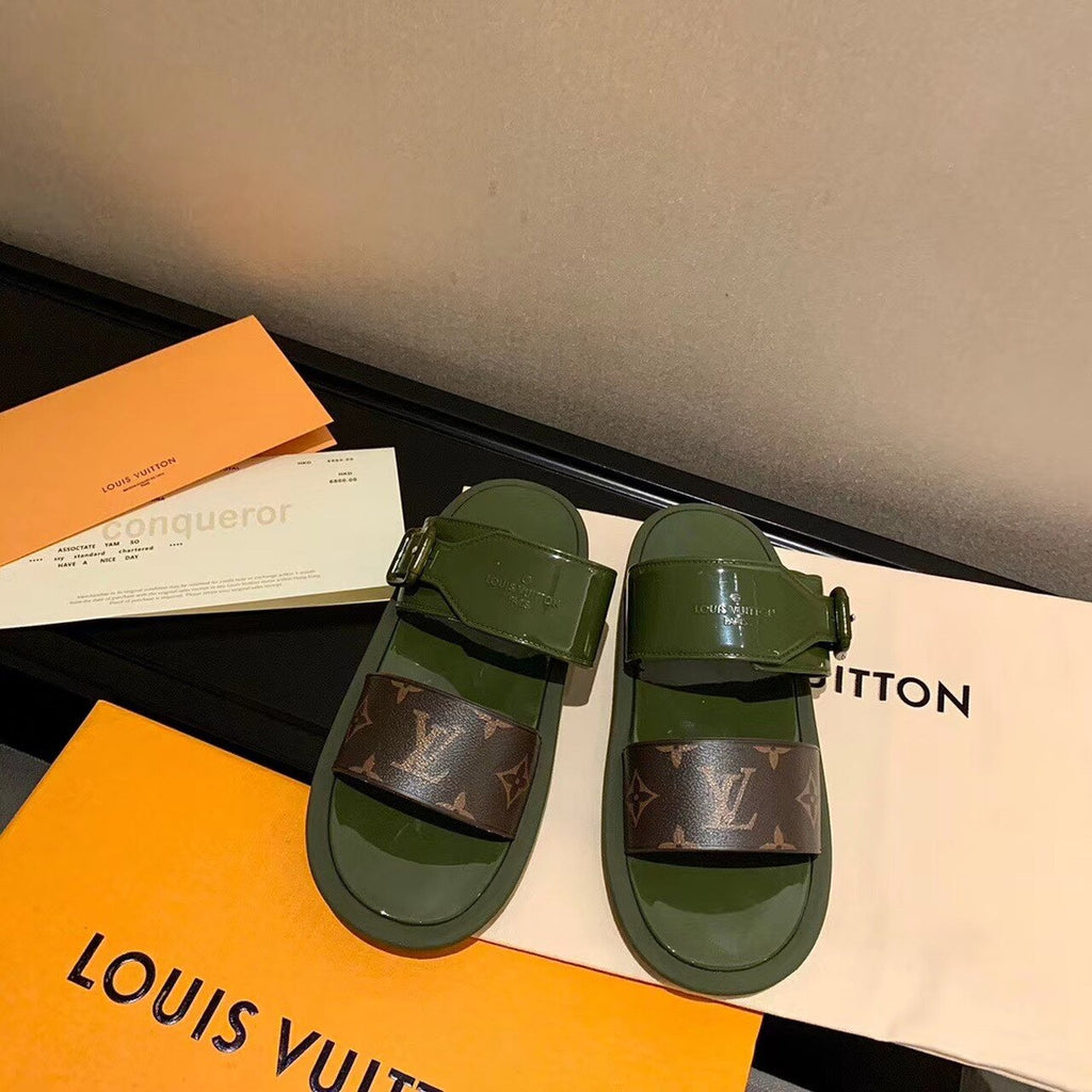 Louis Vuitton Sunbath Flat Mules PVC Spring/Summer Collection 1A66XB, Kaki