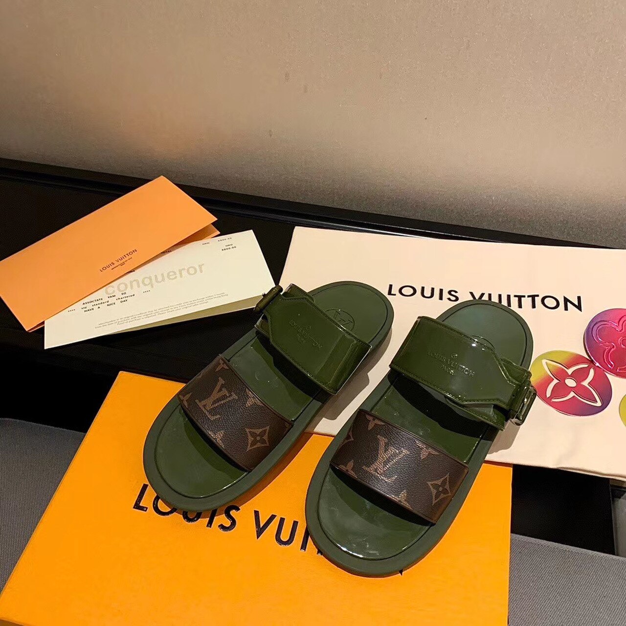 Louis Vuitton Sunbath Flat Mules PVC Spring/Summer Collection 1A66XB, Kaki