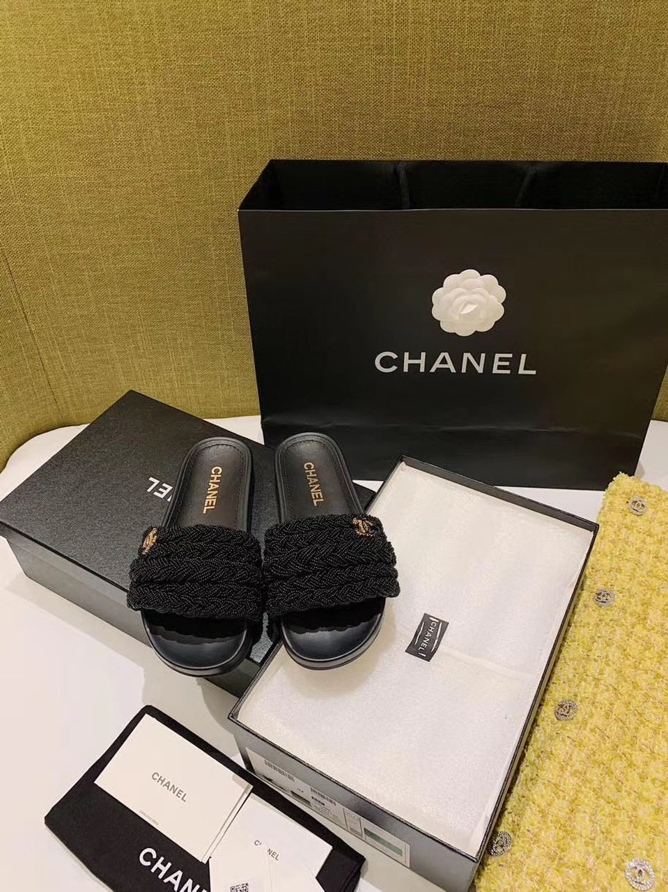 Chanel Pearl Beaded Embellished Sandals Calfskin Leather Spring/Summer Collection Black