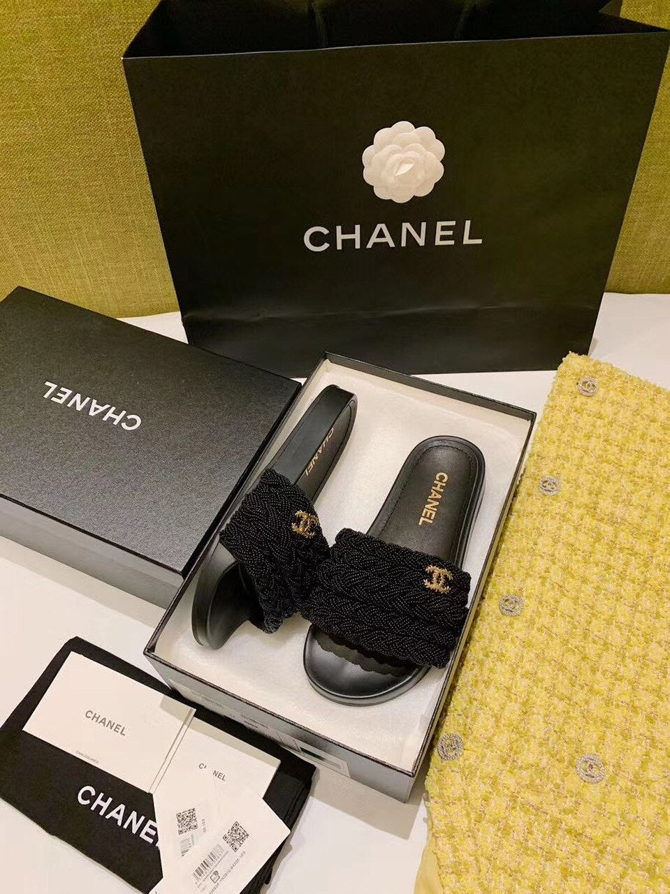 Chanel Pearl Beaded Embellished Sandals Calfskin Leather Spring/Summer Collection Black