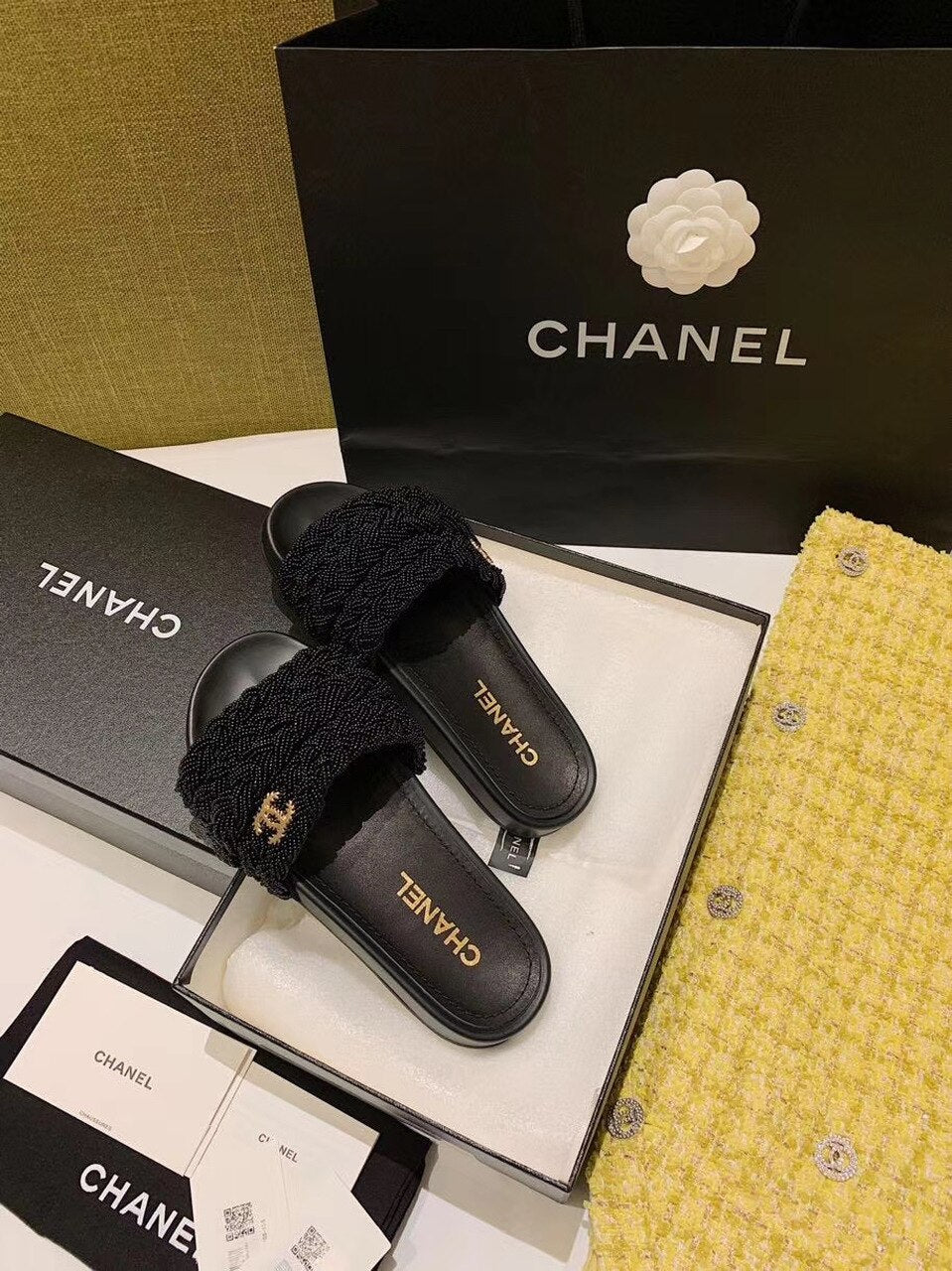 Chanel Pearl Beaded Embellished Sandals Calfskin Leather Spring/Summer Collection Black