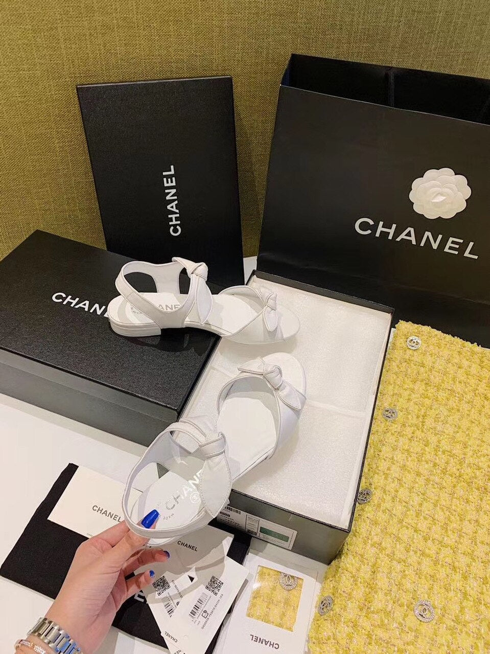 Chanel Knot Sandals Calfskin Leather Spring/Summer Collection, White