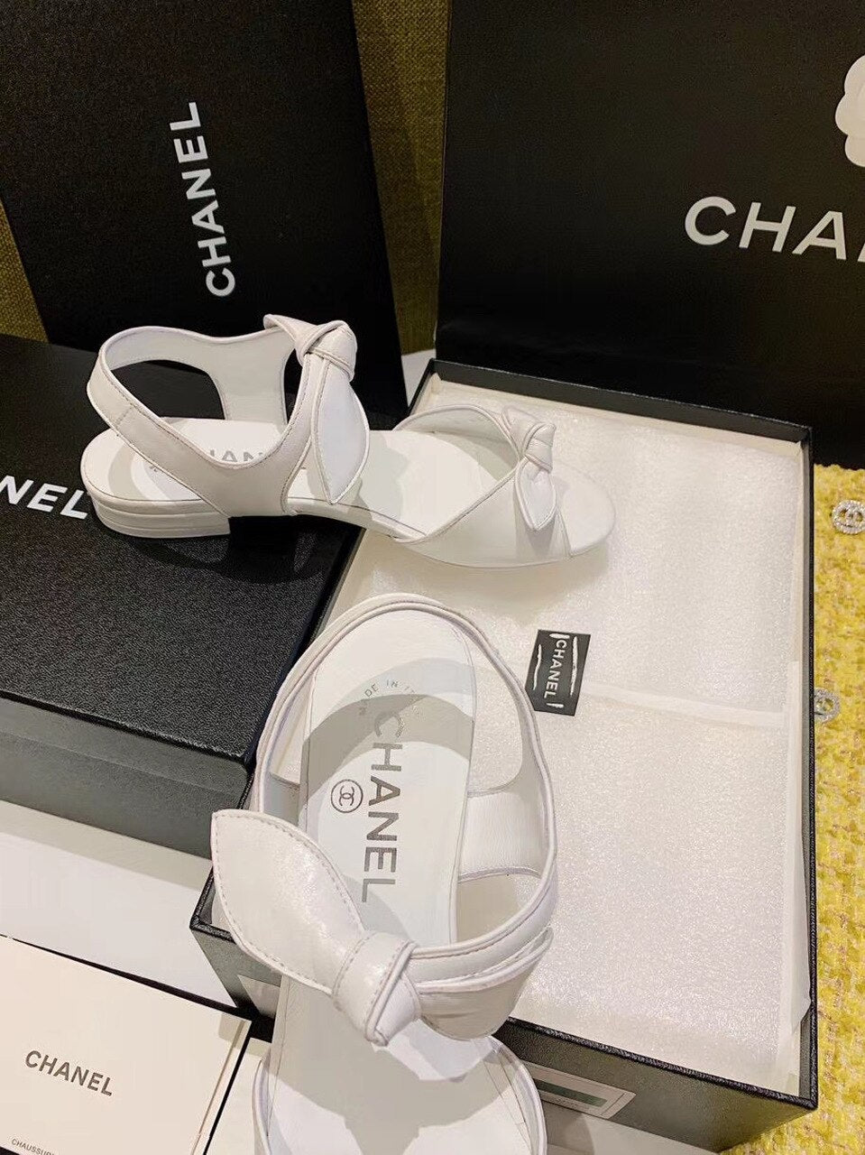 Chanel Knot Sandals Calfskin Leather Spring/Summer Collection, White