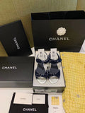 Chanel Knot Sandals Velvet/Calfskin Leather Spring/Summer Collection Navy Blue