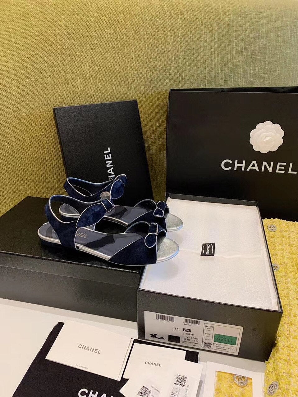 Chanel Knot Sandals Velvet/Calfskin Leather Spring/Summer Collection Navy Blue