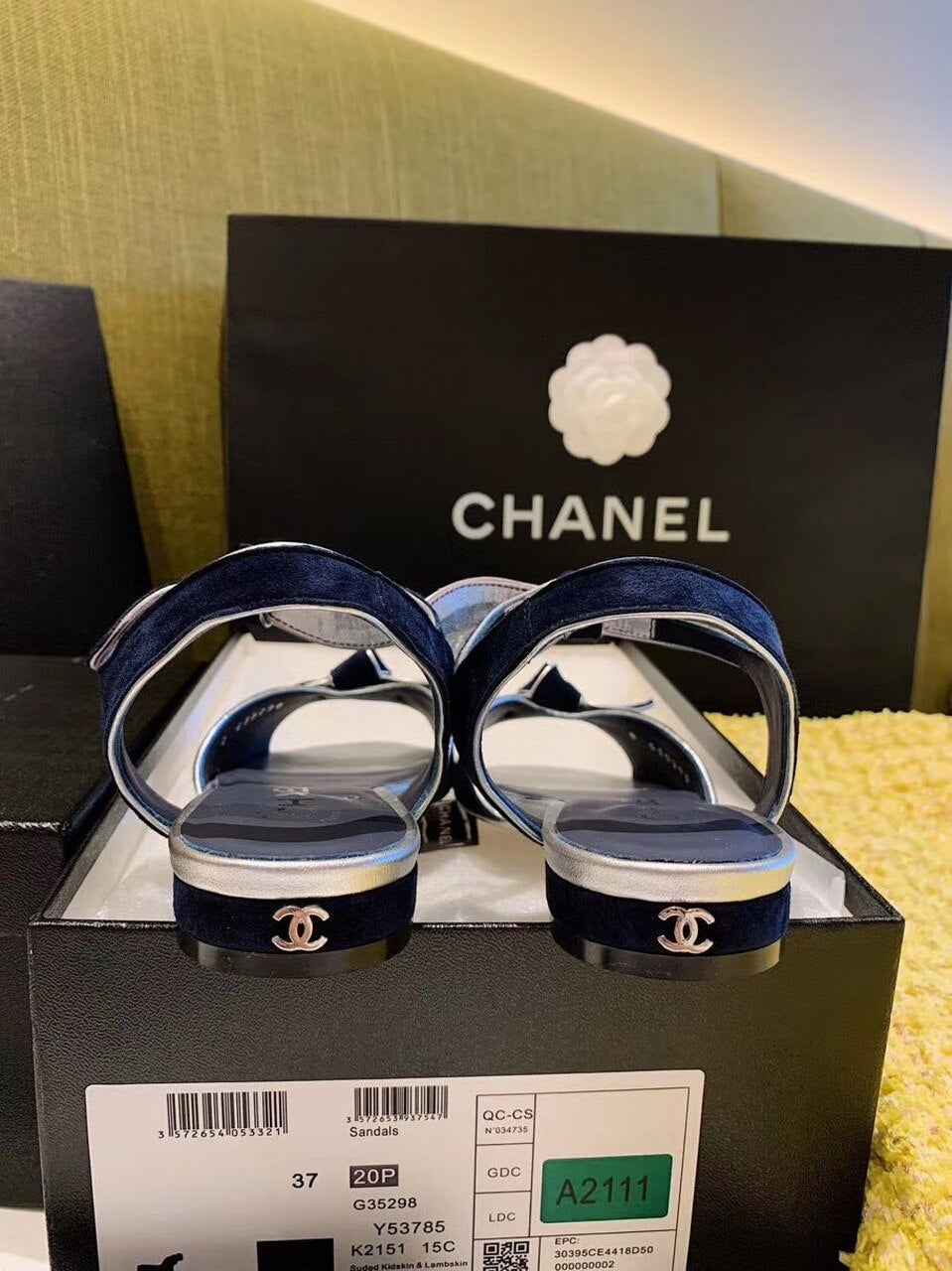Chanel Knot Sandals Velvet/Calfskin Leather Spring/Summer Collection Navy Blue