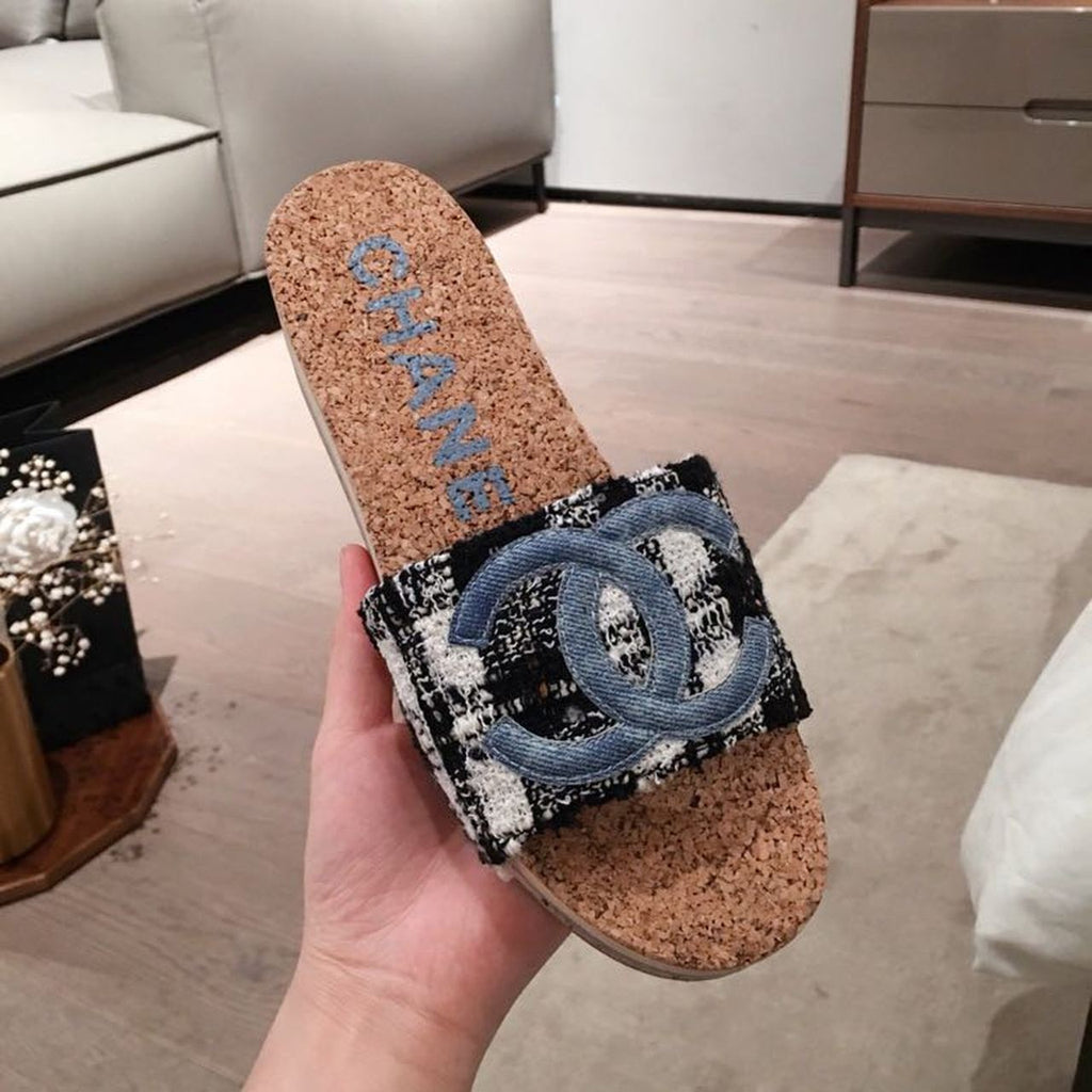 Chanel Cork Sandals Tweed/Calfskin Leather Spring/Summer Collection Blue