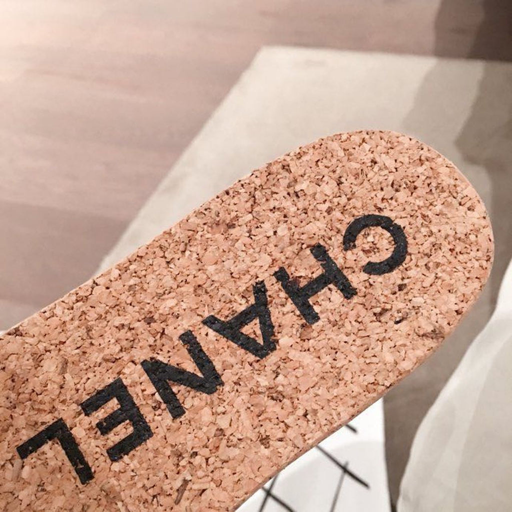 Chanel Cork Sandals Suede/Calfskin Leather Spring/Summer Collection, Grey/Black