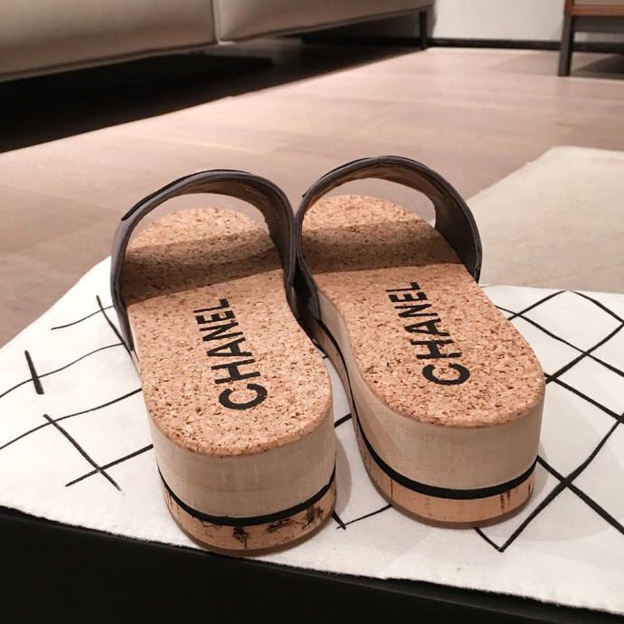 Chanel Cork Sandals Suede/Calfskin Leather Spring/Summer Collection, Grey/Black