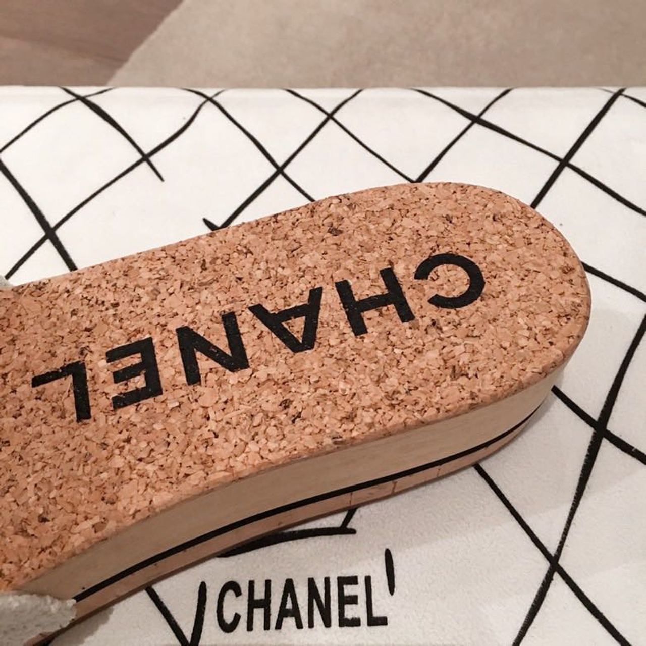 Chanel Cork Sandals Suede/Calfskin Leather Spring/Summer Collection White/Black