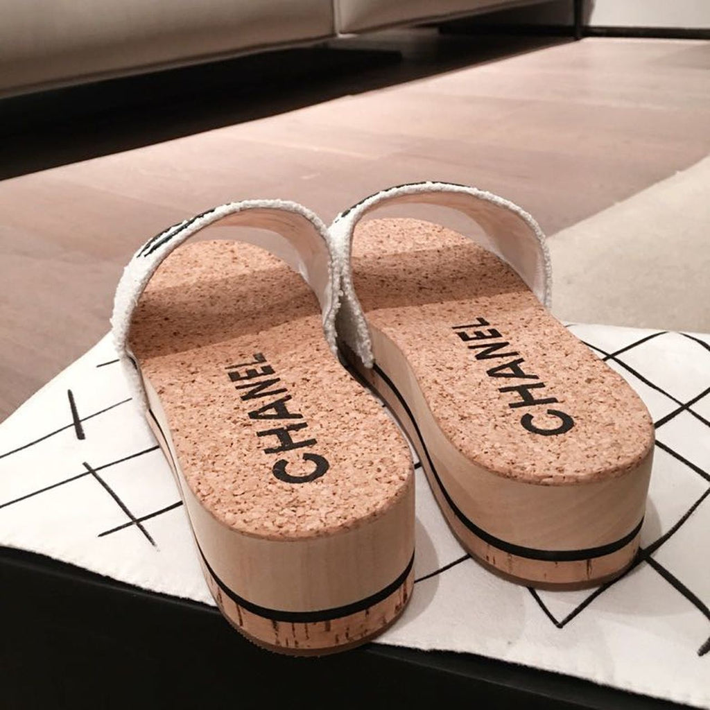 Chanel Cork Sandals Suede/Calfskin Leather Spring/Summer Collection White/Black