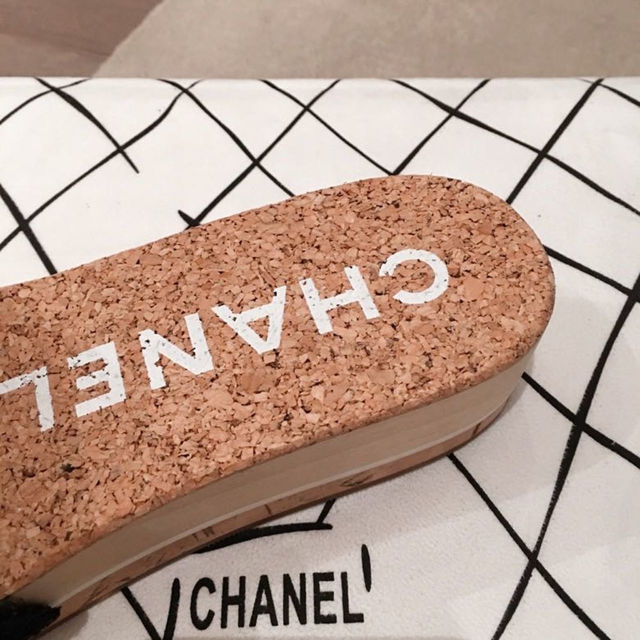 Chanel Cork Sandals Suede/Calfskin Leather Spring/Summer Collection Black/White