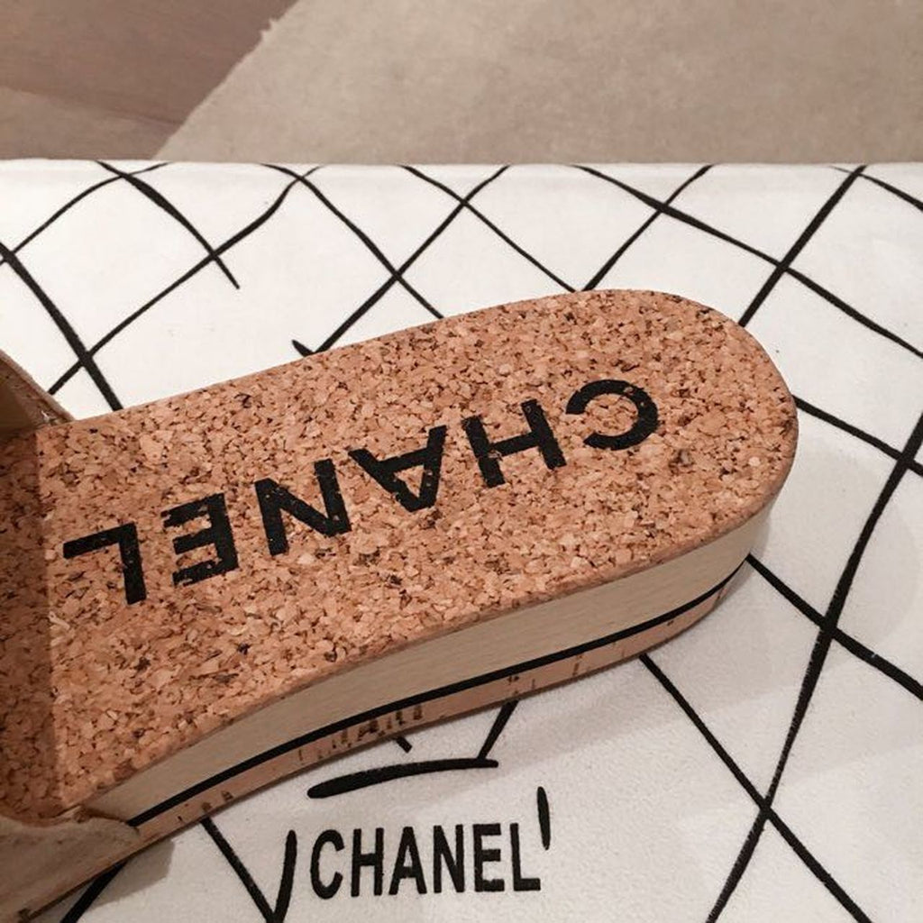 Chanel Cork Sandals Suede/Calfskin Leather Spring/Summer Collection Beige/Black