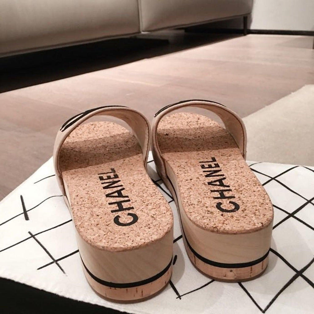Chanel Cork Sandals Suede/Calfskin Leather Spring/Summer Collection Beige/Black