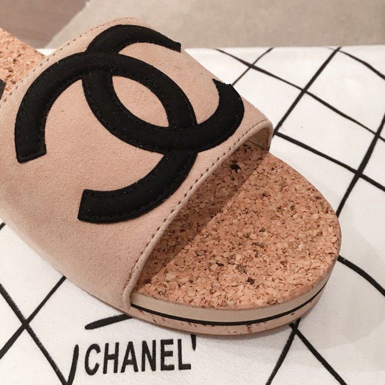 Chanel Cork Sandals Suede/Calfskin Leather Spring/Summer Collection Beige/Black