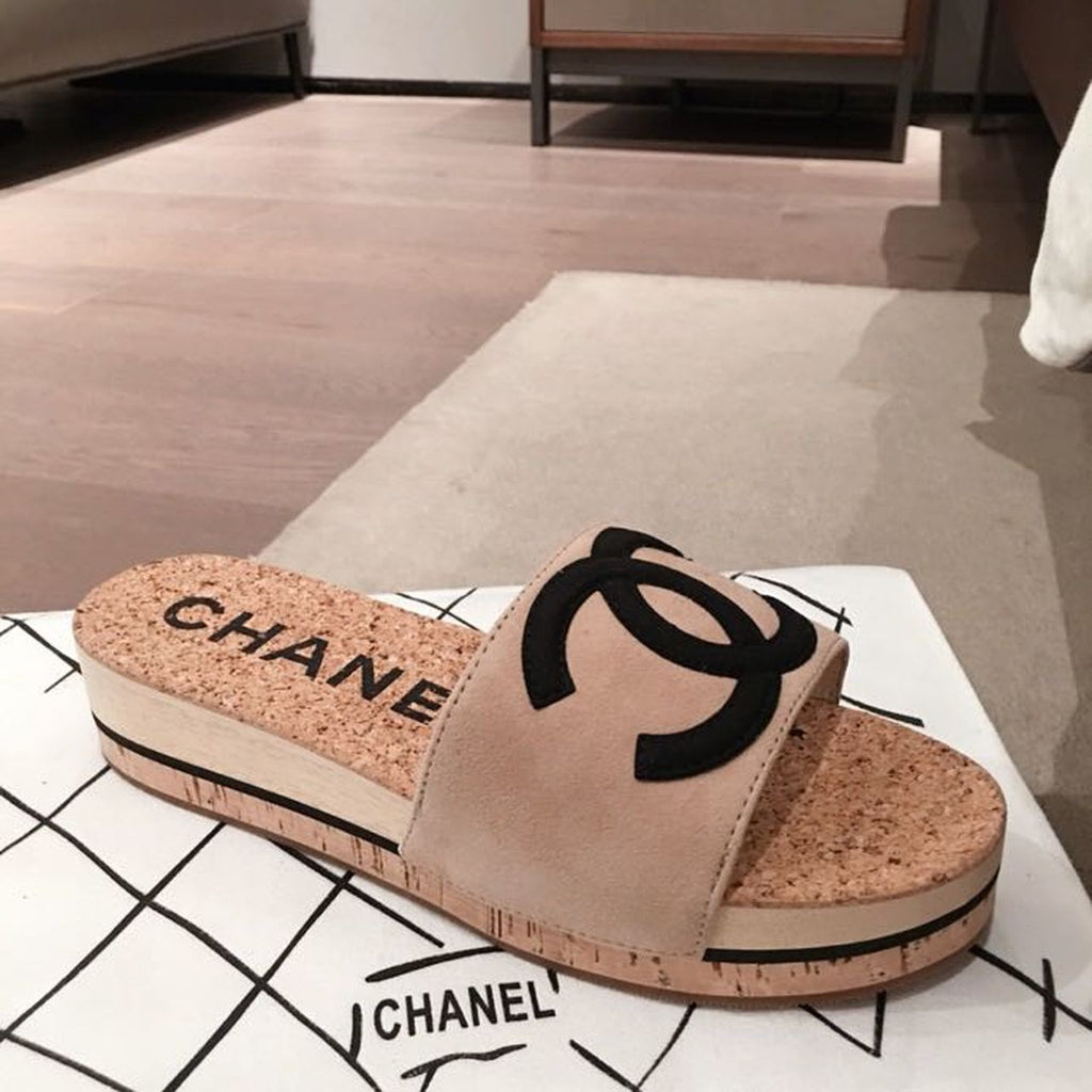 Chanel Cork Sandals Suede/Calfskin Leather Spring/Summer Collection Beige/Black