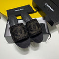 Chanel Bead Embroidered Mule Sandals Calfskin Leather Spring/Summer Collection Black