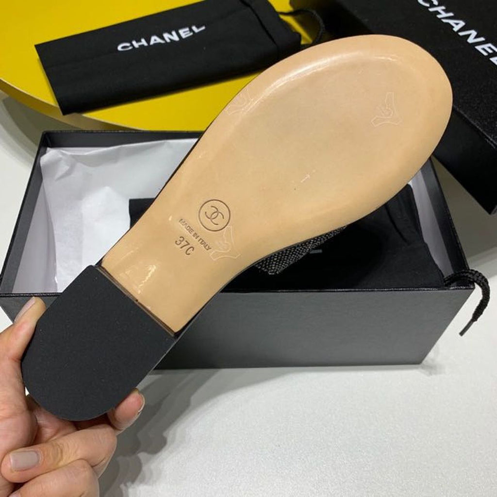 Chanel Bead Embroidered Mule Sandals Calfskin Leather Spring/Summer Collection Black