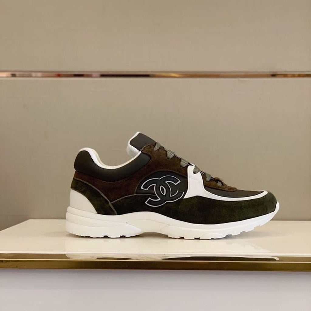 Chanel Nylon Trainer Sneakers Lambskin & Suede Leather Spring/Summer Collection Dark Green/Brown