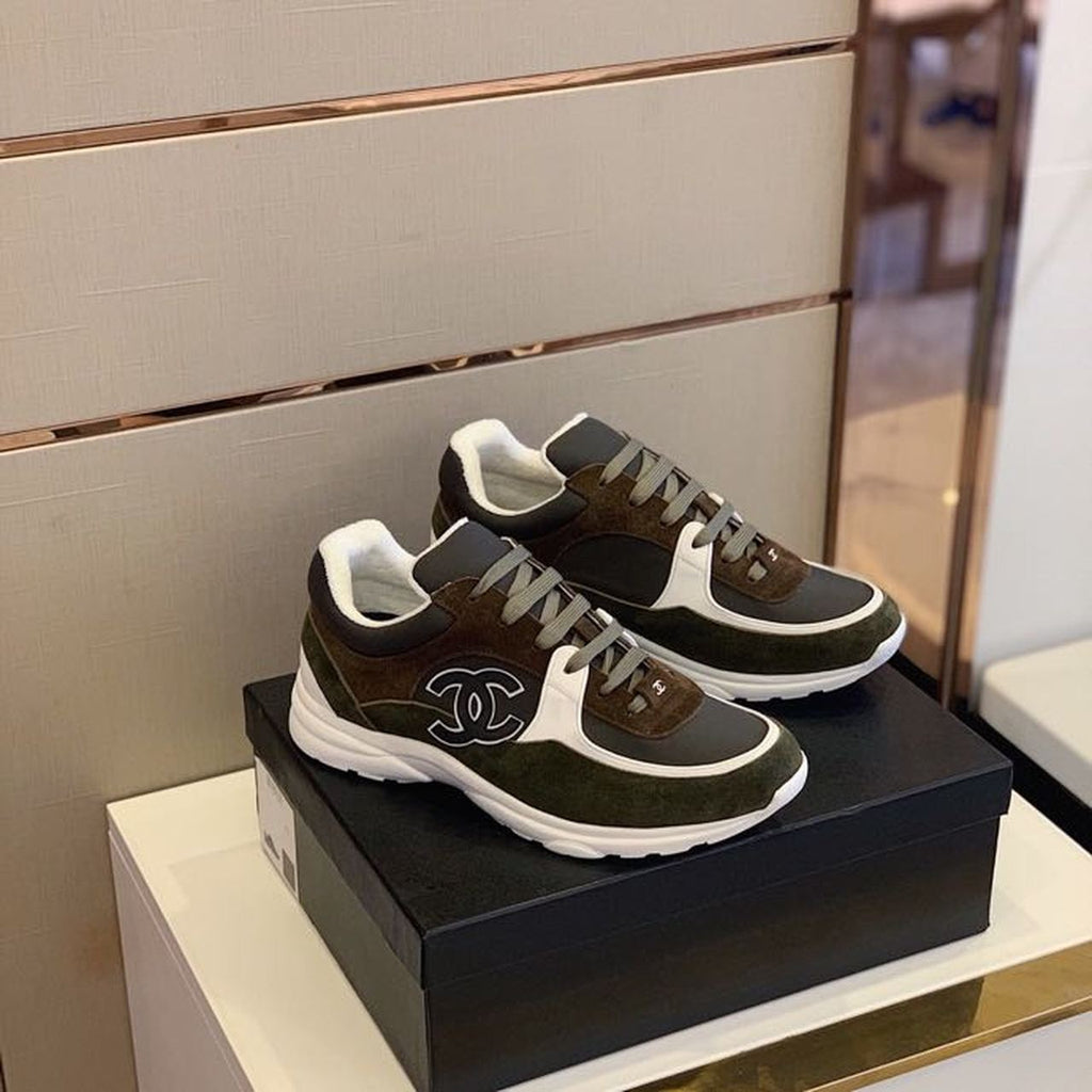 Chanel Nylon Trainer Sneakers Lambskin & Suede Leather Spring/Summer Collection Dark Green/Brown