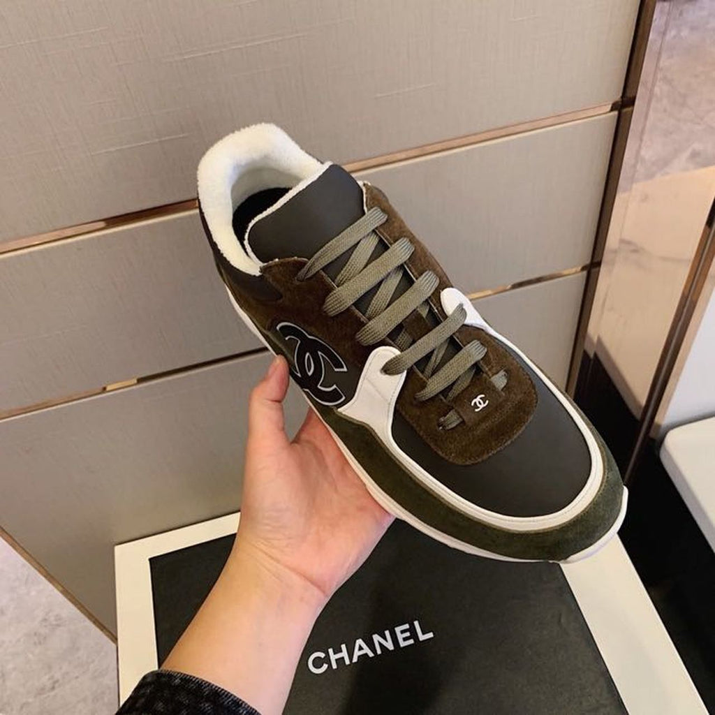 Chanel Nylon Trainer Sneakers Lambskin & Suede Leather Spring/Summer Collection Dark Green/Brown