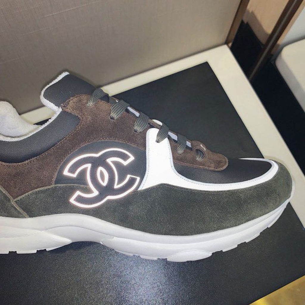 Chanel Nylon Trainer Sneakers Lambskin & Suede Leather Spring/Summer Collection Dark Green/Brown